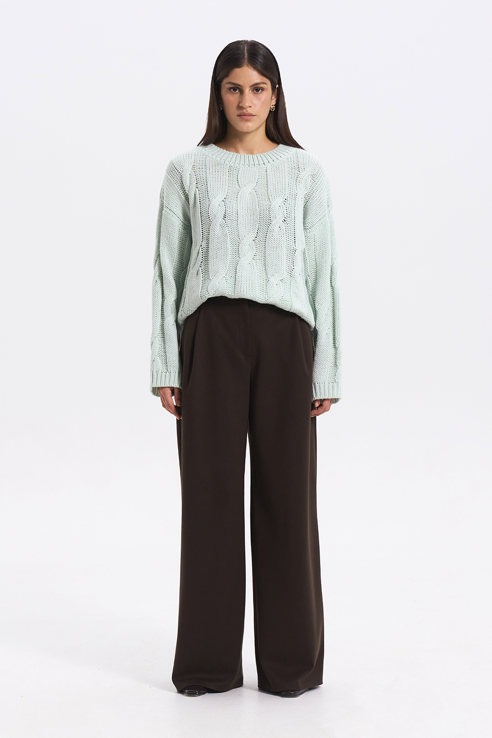 Теплі штани зі складками шоколадного кольору