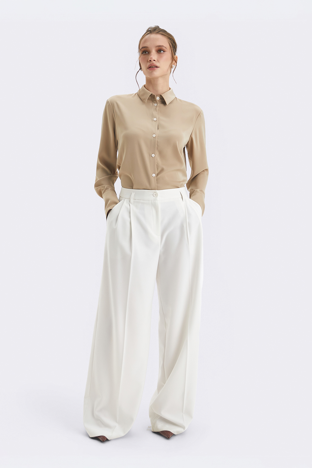 Штани-палаццо молочного кольору