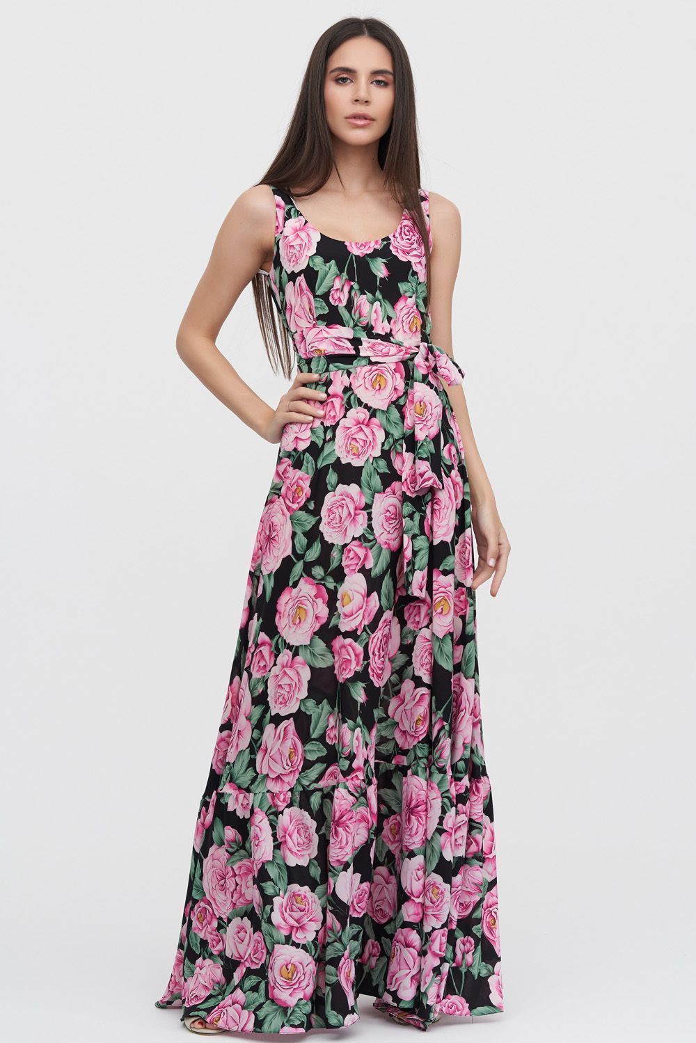 Длинное платье с принтом роз
