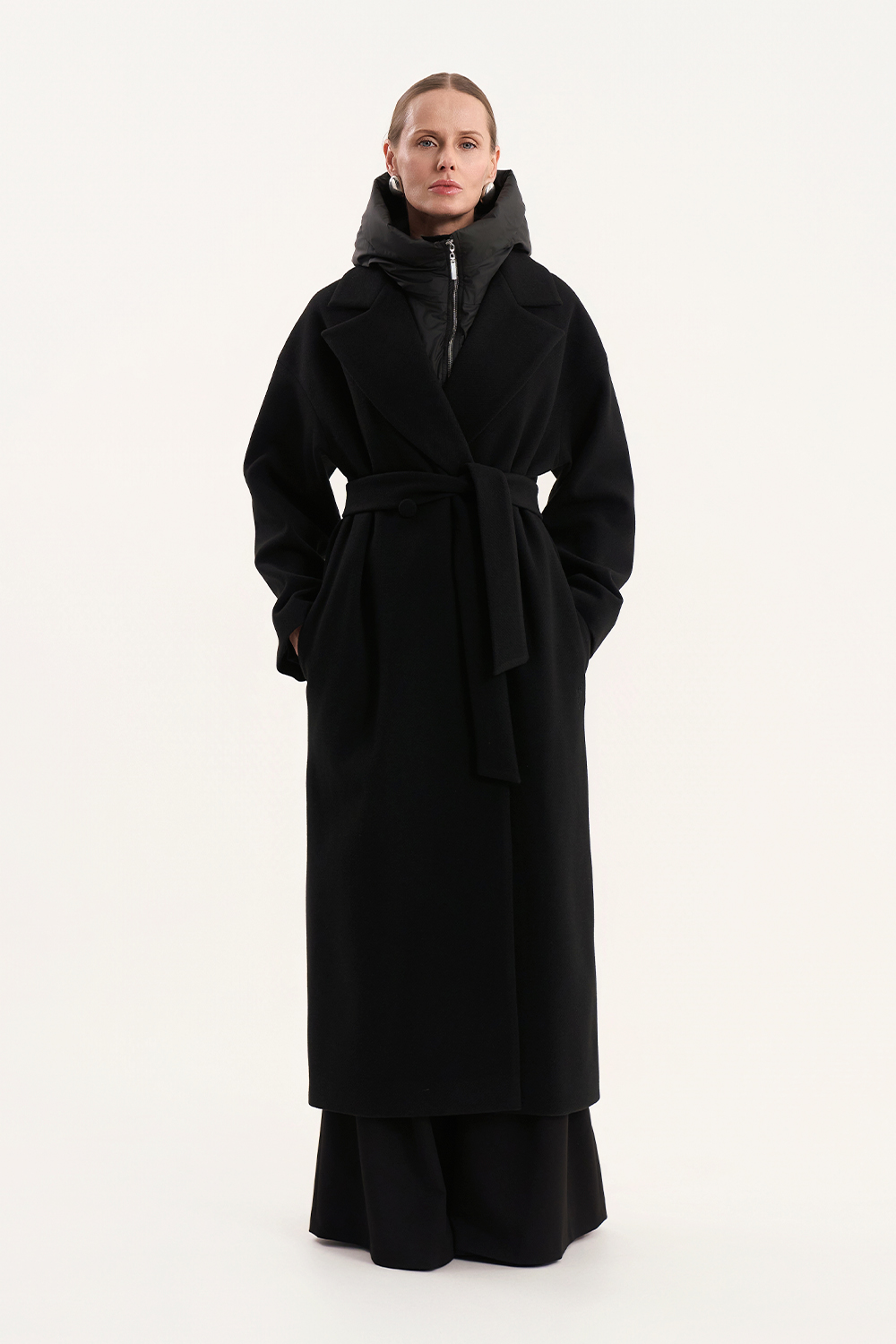 Пальто максі з каптуром-манішкою в комплекті