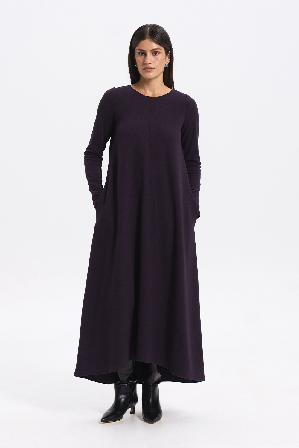 Сукня максі кольору сливового вина з джерсі