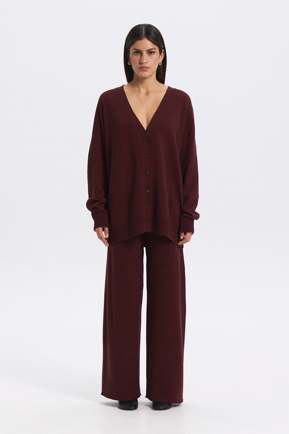 Штани із вовни мериносу кольору марсала