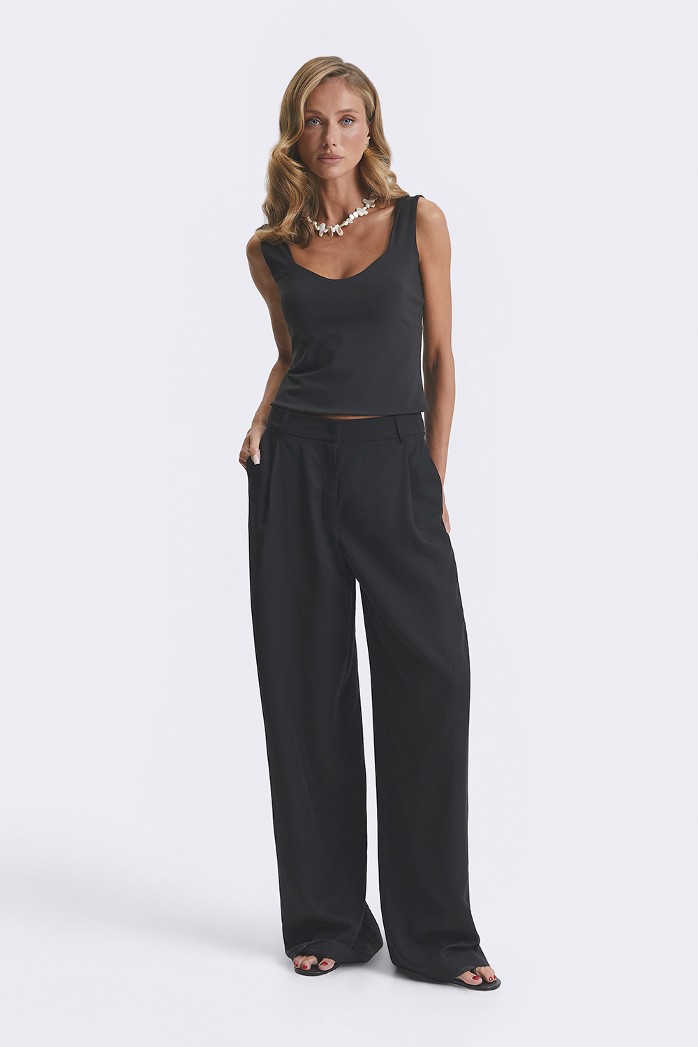 Чорні палаццо із сумішевого льону