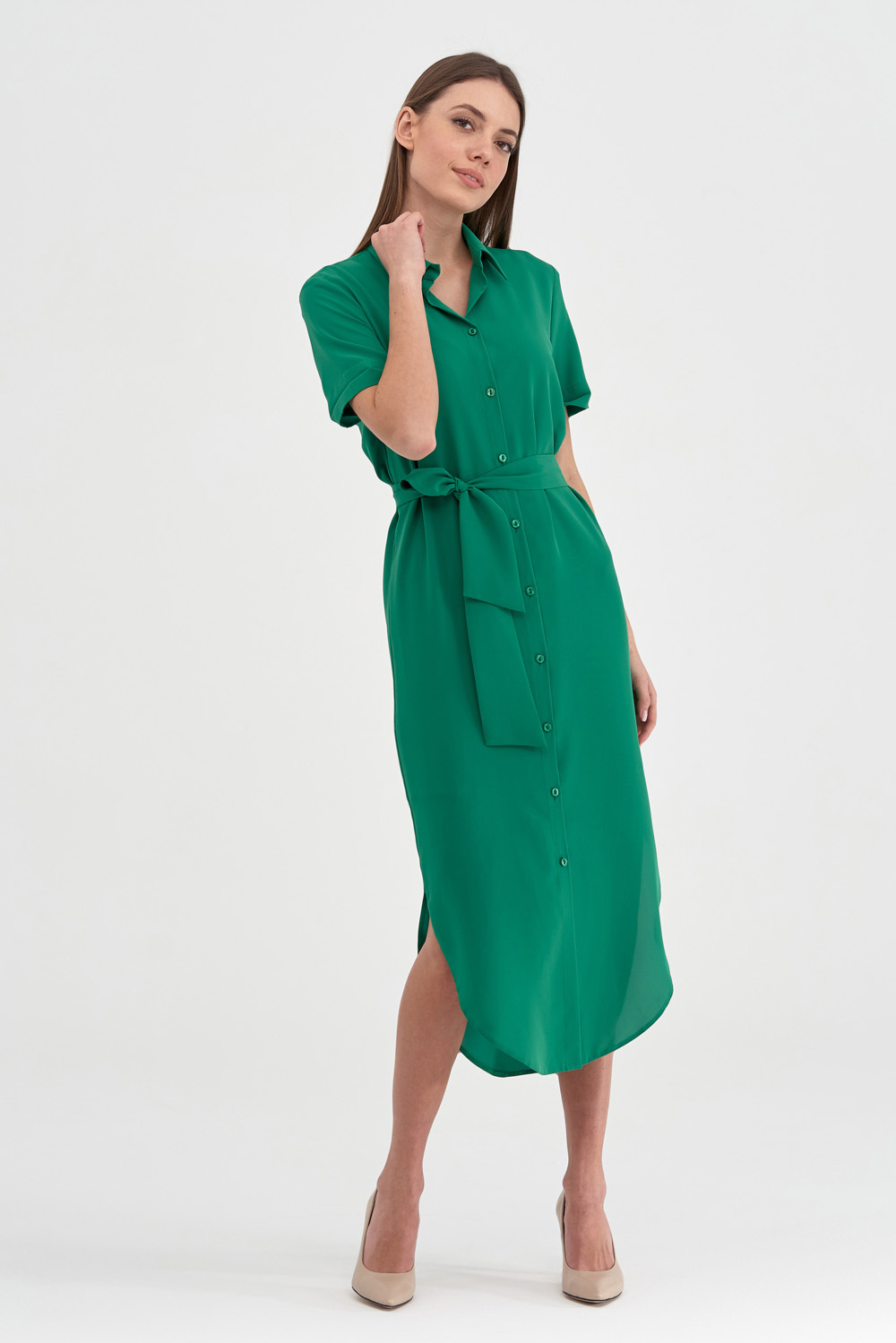 Платье-рубашка зеленого цвета