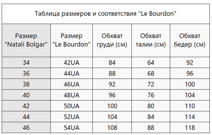 Таблица размеров Le Bourdon