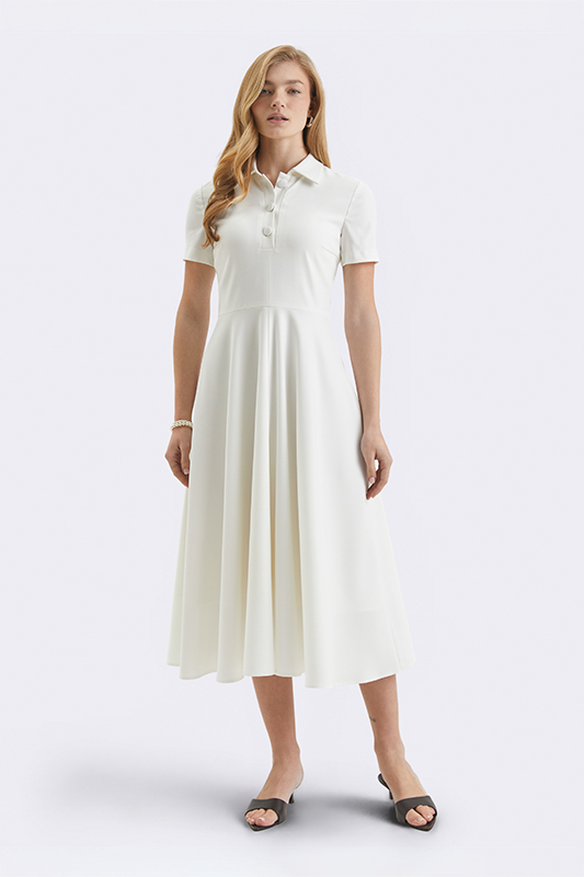 Біла міді сукня з коміром від Natali Bolgar