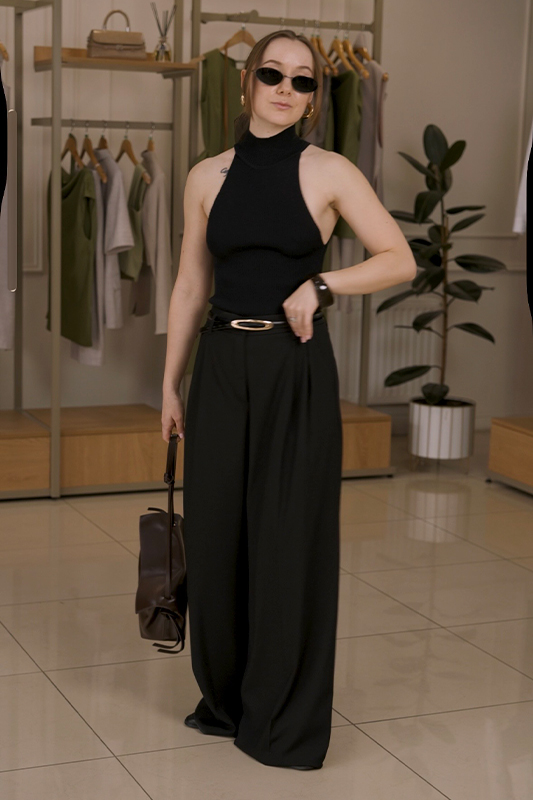 Елегантний чорний лук із топом та штанами від Natali Bolgar