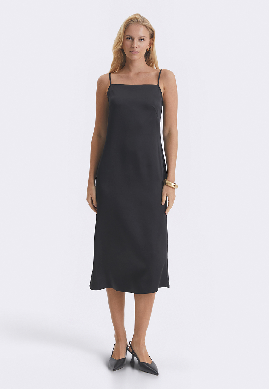 Чорна сукня-міді на бретелях від Natali Bolgar