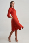 Фактурное платье с расклешенной юбкой кораллового цвета - интернет-магазин Natali Bolgar