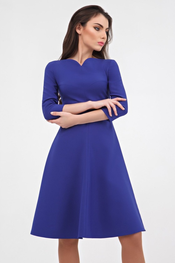 Платье с фигурной горловиной сапфирового оттенка - интернет-магазин Natali Bolgar
