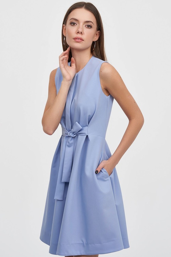 Платье голубого цвета с поясом 1 - интернет-магазин Natali Bolgar
