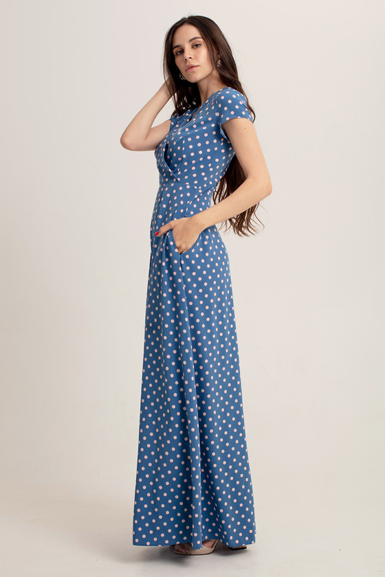 Длинное платье в горох с лифом на запах  - интернет-магазин Natali Bolgar