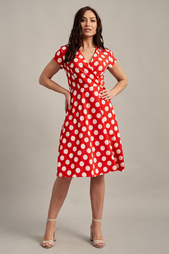  Красное платье в крупный белый горох на запах - интернет-магазин Natali Bolgar