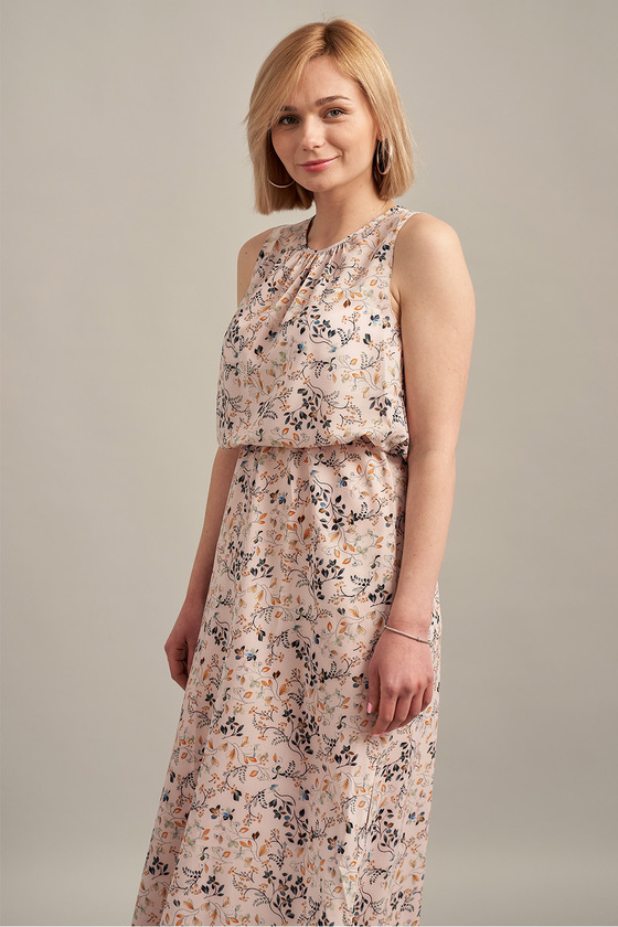 Платье в пол с нежным цветочным принтом без рукавов 1 - интернет-магазин Natali Bolgar