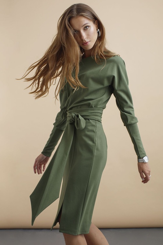 Платье оливкового цвета с разрезом 1 - интернет-магазин Natali Bolgar
