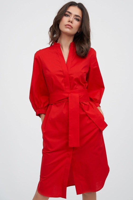 Платье-рубашка со съемным поясом красного цвета 1 - интернет-магазин Natali Bolgar