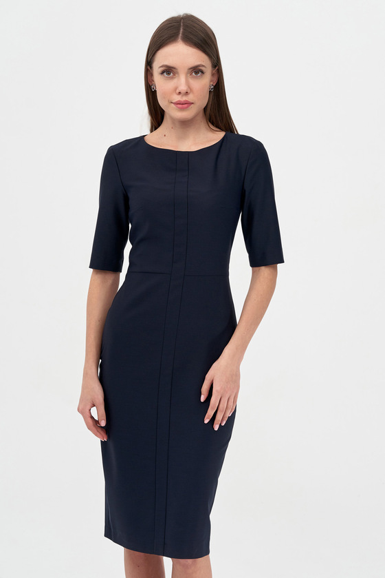 Платье-футляр темно-синего цвета  с отделкой 1 - интернет-магазин Natali Bolgar