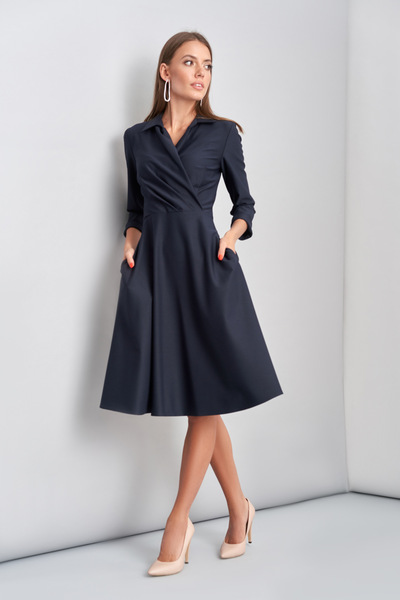 Платье темно-синего цвета с драпировкой  – Natali Bolgar