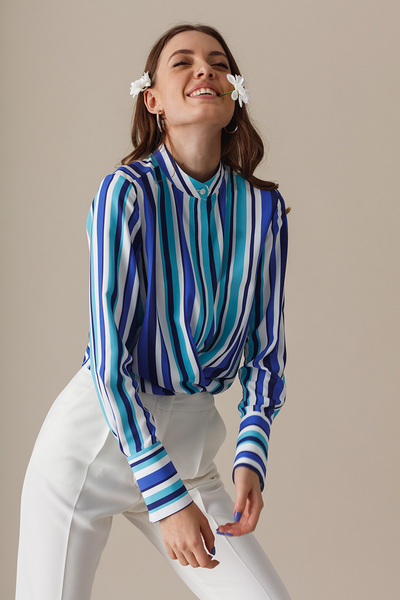 Блуза в полоску с широкими манжетами  – Natali Bolgar