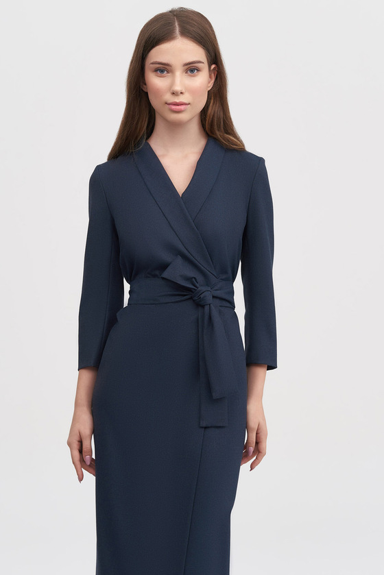 Платье темно-синего цвета  на запах 1 - интернет-магазин Natali Bolgar