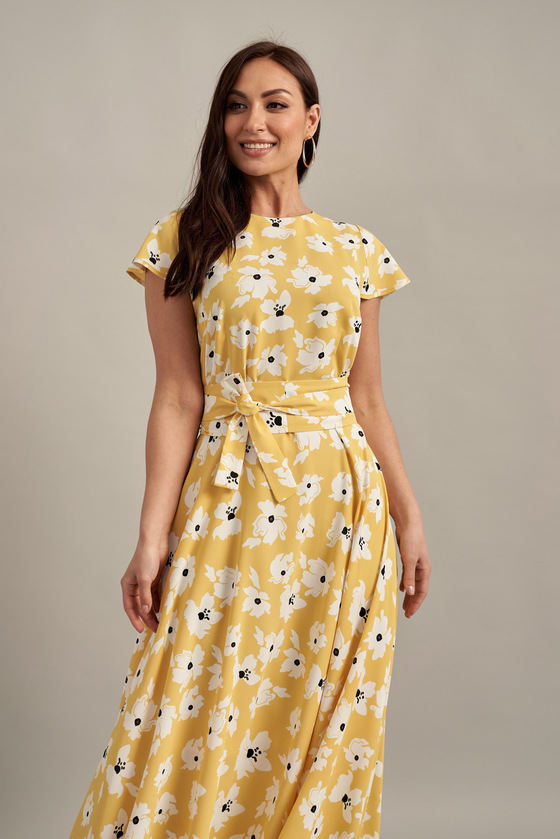 Желтое платье в пол с цветочным принтом 1 - интернет-магазин Natali Bolgar