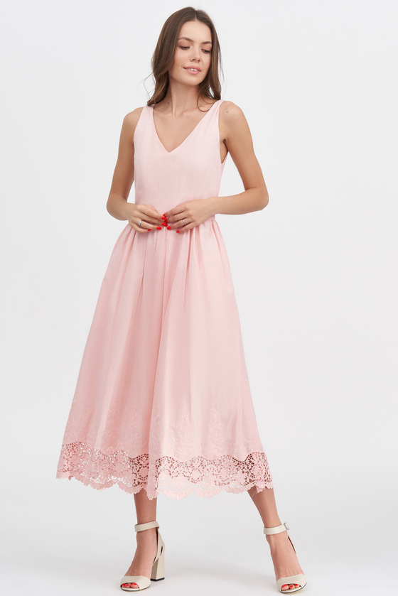 Платье-миди розового цвета с вышивкой  3 - интернет-магазин Natali Bolgar