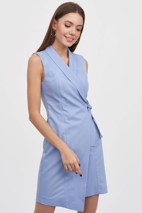 Платье-жилет на запах голубого цвета 1 - интернет-магазин Natali Bolgar