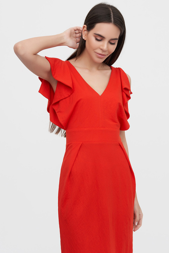 Платье красного цвета с рукавами-крылышками 1 - интернет-магазин Natali Bolgar