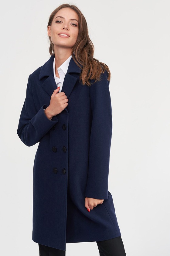 Двубортное пальто синего цвета 1 - интернет-магазин Natali Bolgar