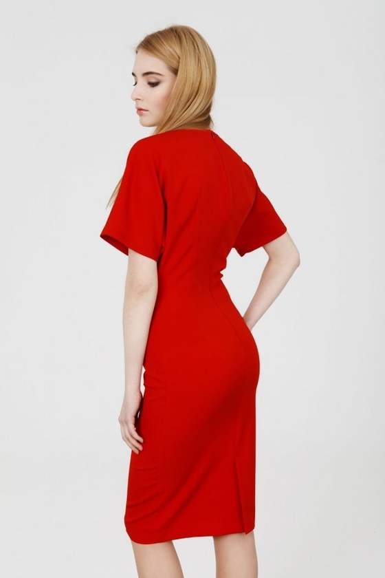 Платье с защипами красного цвета 3 - интернет-магазин Natali Bolgar