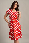  Красное платье в крупный белый горох на запах 1 - интернет-магазин Natali Bolgar