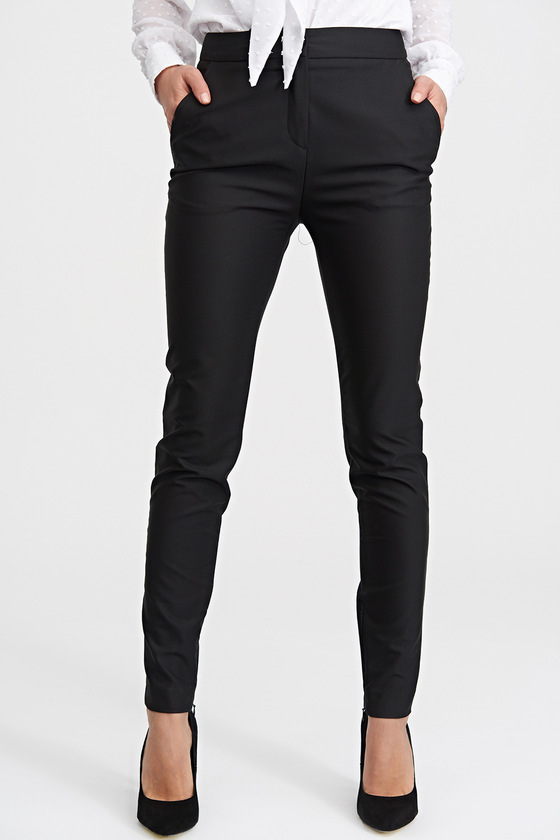 Зауженные брюки черного цвета с дополнительными застежками 1 - интернет-магазин Natali Bolgar
