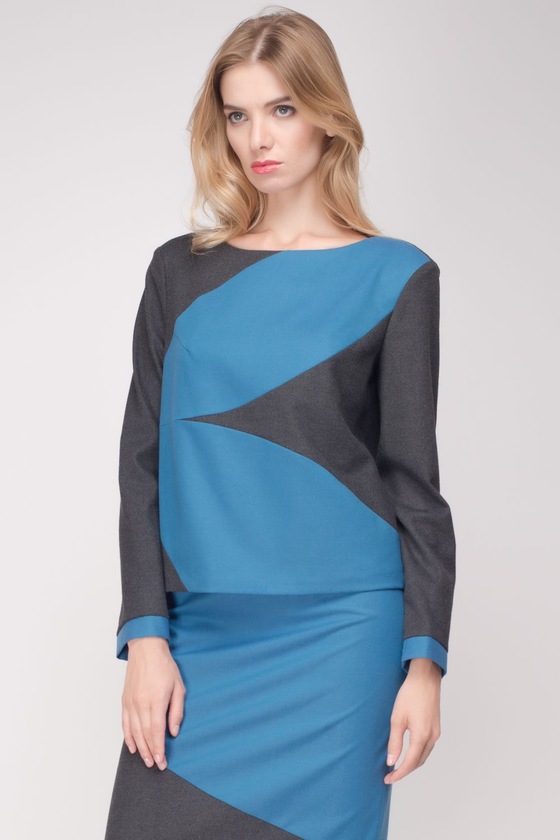 Свитшот серого цвета с контрастной синей вставкой 2 - интернет-магазин Natali Bolgar