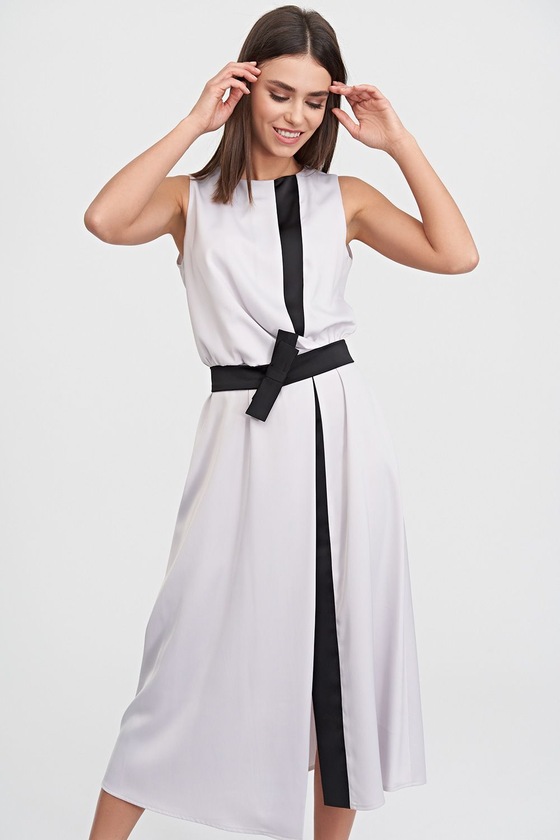 Платье с контрастной вставкой жемчужно-серого цвета 1 - интернет-магазин Natali Bolgar