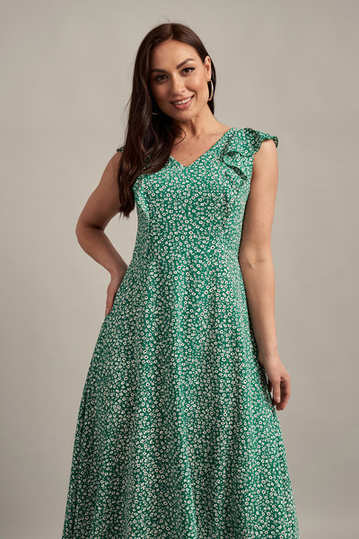 Длинное зеленое платье с цветочным принтом  – Natali Bolgar
