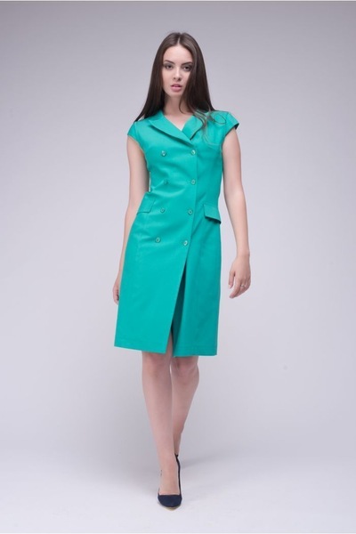 Платье-халат зеленого цвета на пуговицах  – Natali Bolgar