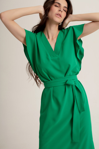 Платье изумрудного цвета с рукавами-крылышками  – Natali Bolgar
