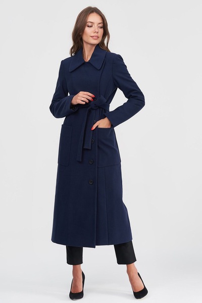 Классическое двубортное пальто синего цвета   – Natali Bolgar