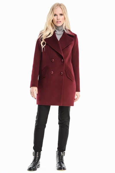 Двубортное пальто бордового цвета  – Natali Bolgar