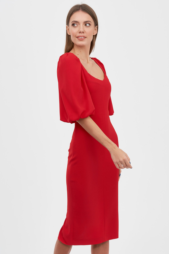 Сукня червого кольору із об'ємними рукавами 2 - интернет-магазин Natali Bolgar