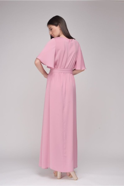 Платье макси розового цвета с поясом  – Natali Bolgar