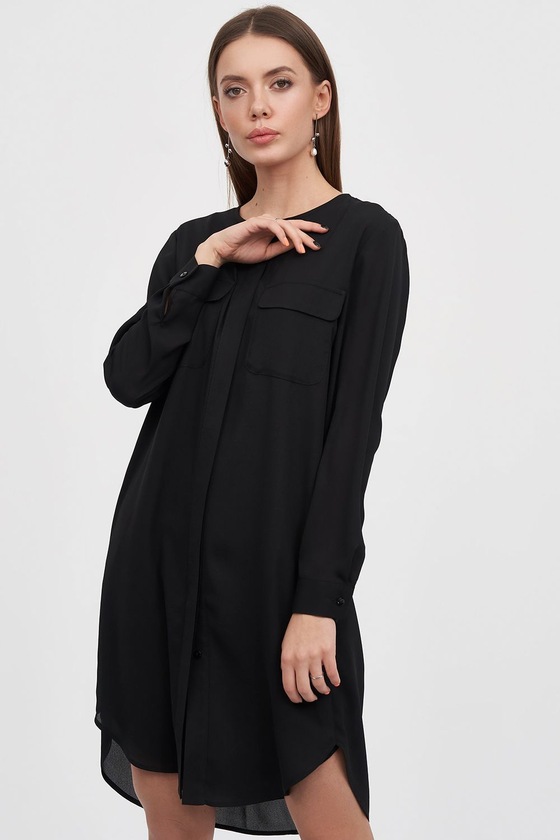 Платье рубашка черного цвета с поясом 2 - интернет-магазин Natali Bolgar