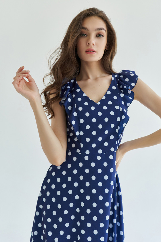 Синее платье миди в горох 1 - интернет-магазин Natali Bolgar