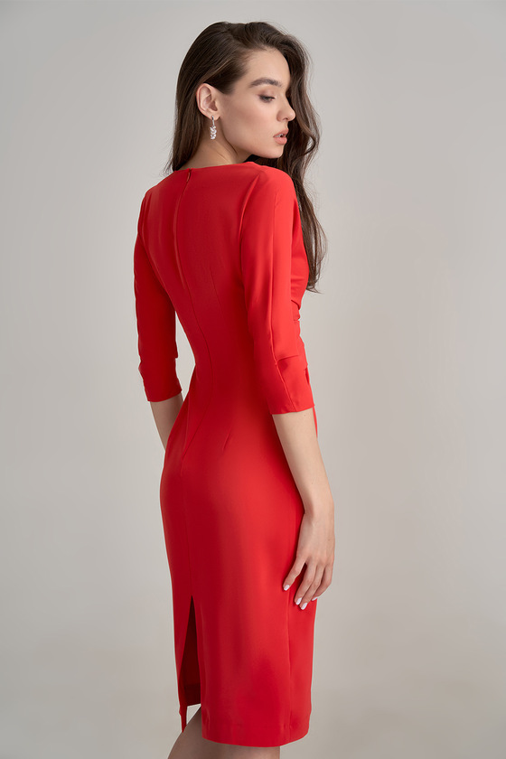Платье миди красного цвета с V-образным вырезом 2 - интернет-магазин Natali Bolgar