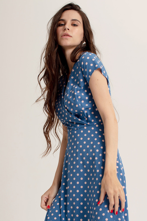 Длинное платье в горох с лифом на запах  2 - интернет-магазин Natali Bolgar