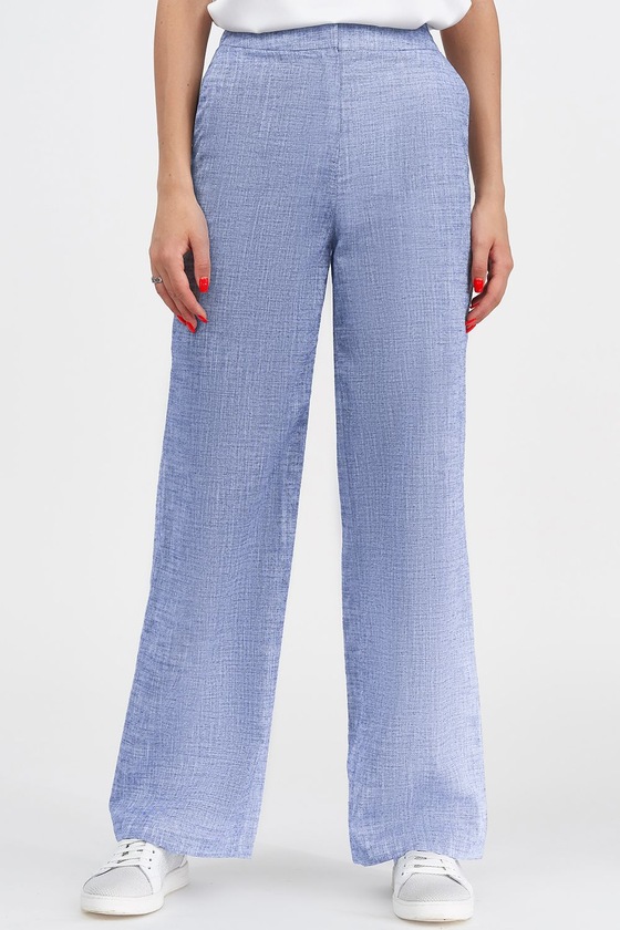 Широкие льняные брюки голубого цвета 1 - интернет-магазин Natali Bolgar