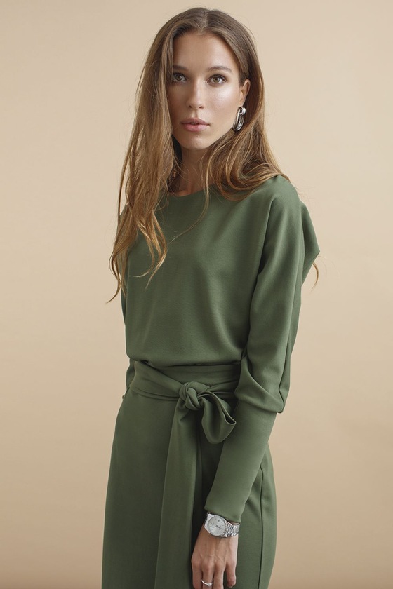 Платье оливкового цвета с разрезом 3 - интернет-магазин Natali Bolgar