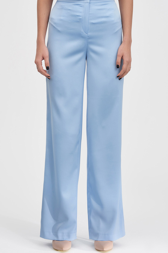 Широкі штани з атласу блакитного кольору 1 - интернет-магазин Natali Bolgar