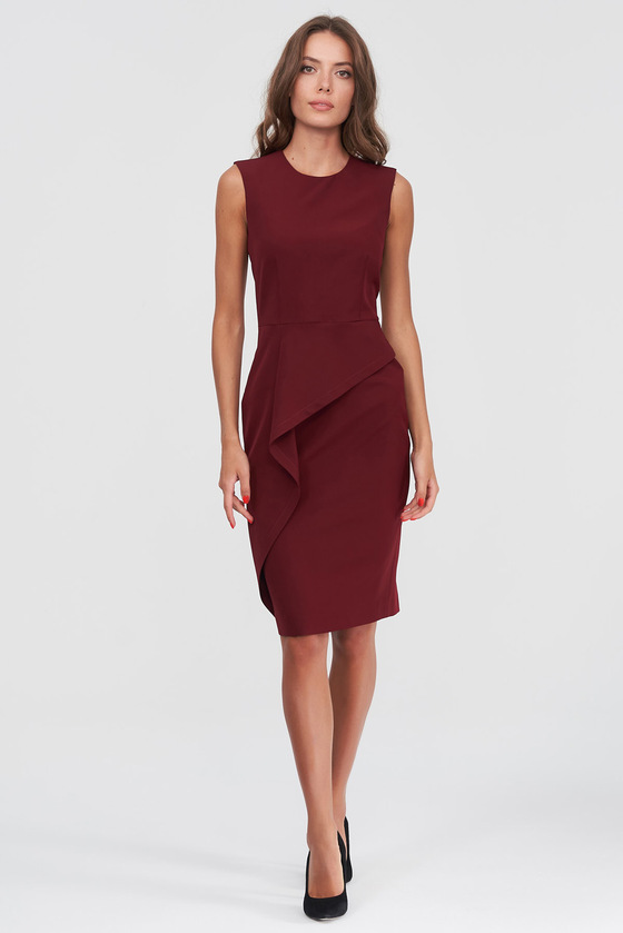 Платье-футляр бордового цвета с баской - интернет-магазин Natali Bolgar
