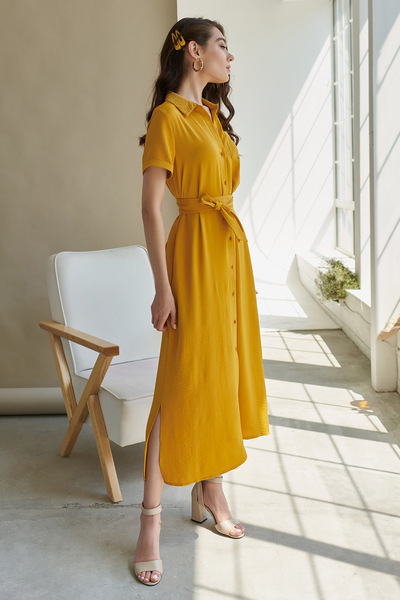 Длинное платье-рубашка желтого цвета  – Natali Bolgar